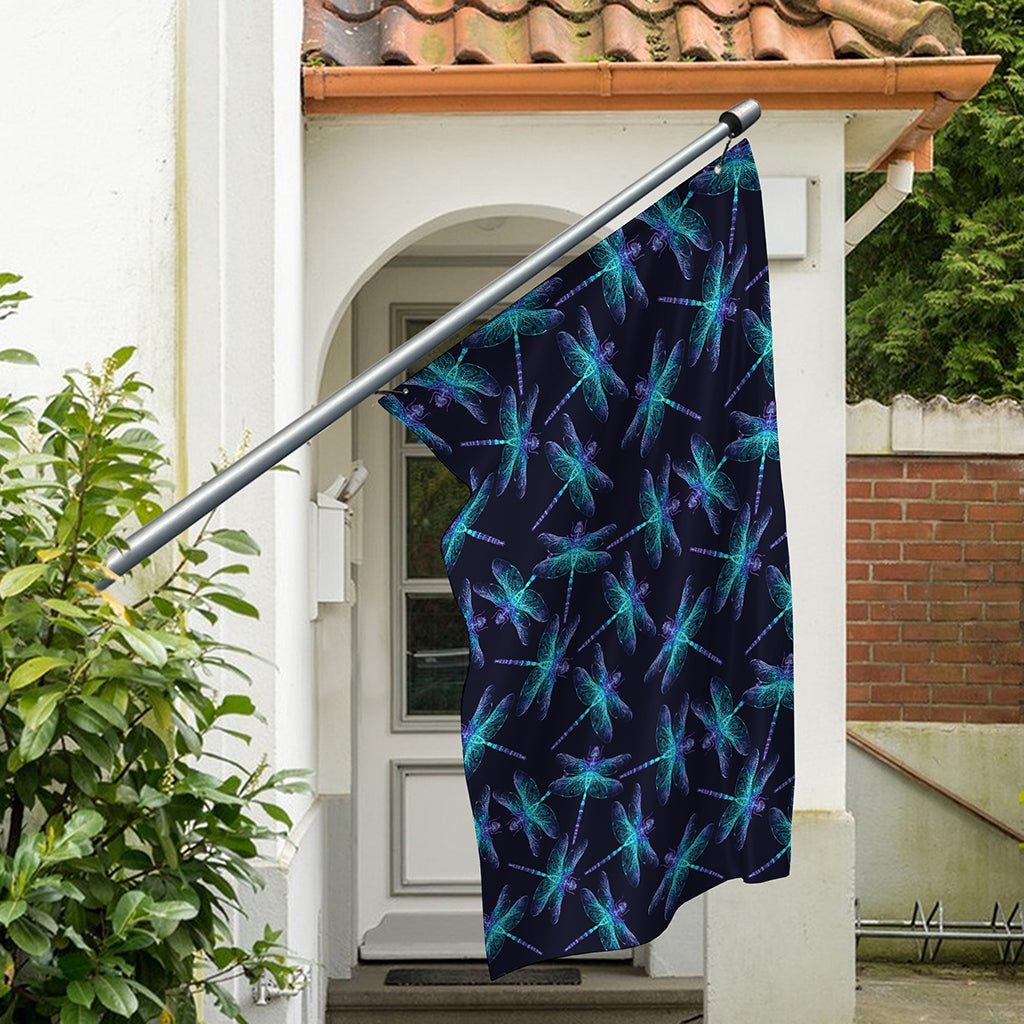 Teal And Purple Dragonfly Pattern Print Polyester Flag