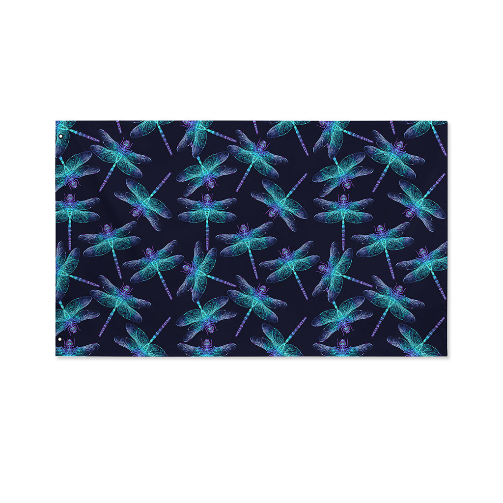Teal And Purple Dragonfly Pattern Print Polyester Flag