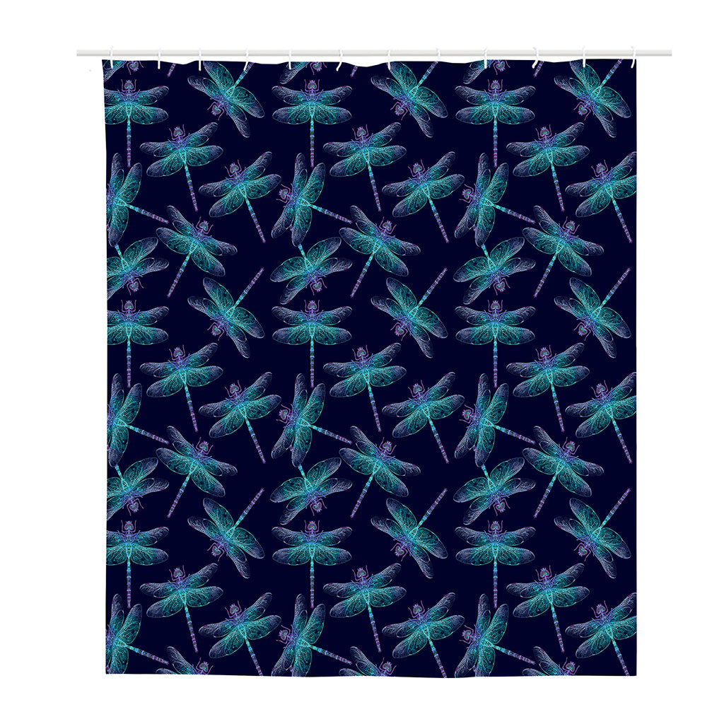 Teal And Purple Dragonfly Pattern Print Polyester Shower Curtain