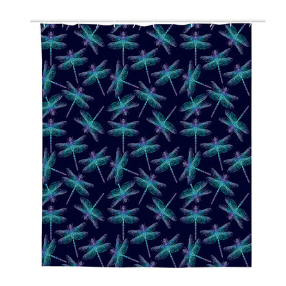 Teal And Purple Dragonfly Pattern Print Polyester Shower Curtain