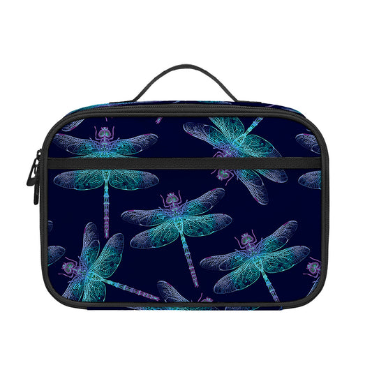 Teal And Purple Dragonfly Pattern Print Portable Lunch Bag