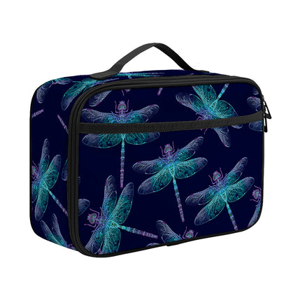Teal And Purple Dragonfly Pattern Print Portable Lunch Bag