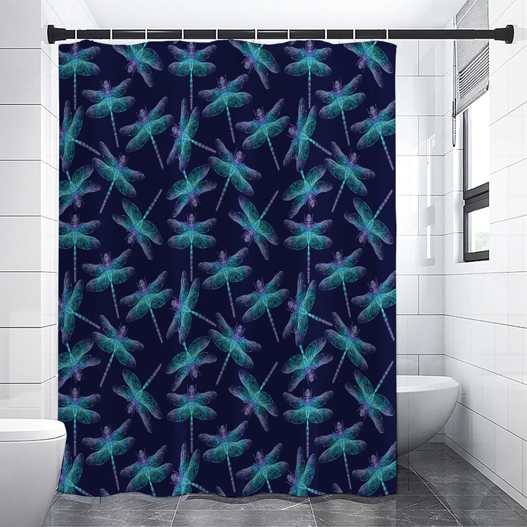 Teal And Purple Dragonfly Pattern Print Premium Shower Curtain