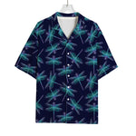 Teal And Purple Dragonfly Pattern Print Rayon Hawaiian Shirt