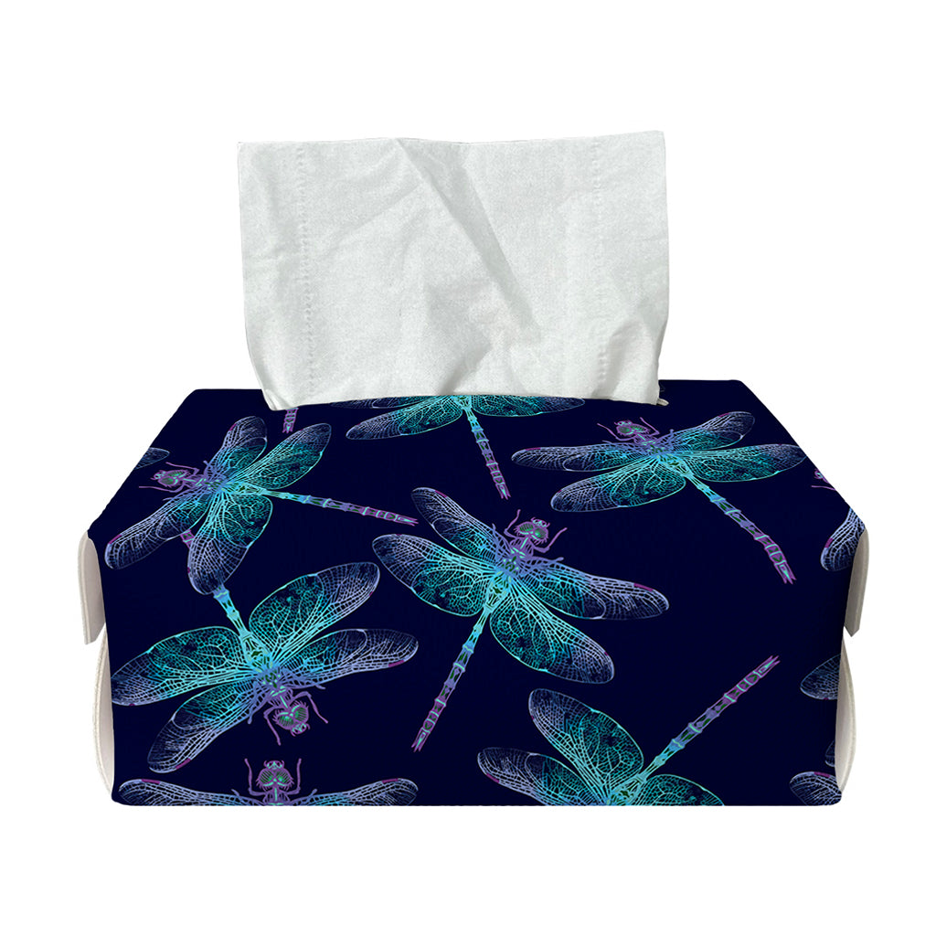 Teal And Purple Dragonfly Pattern Print Rectangle Tissue Box Cover