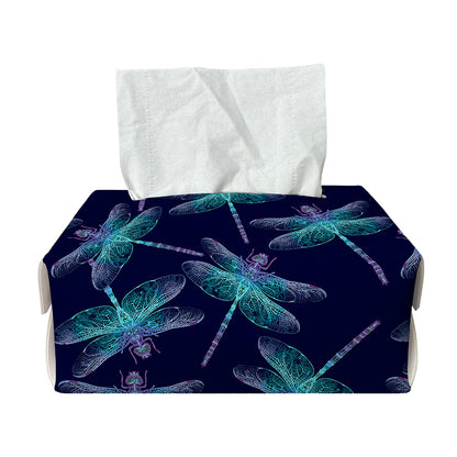 Teal And Purple Dragonfly Pattern Print Rectangle Tissue Box Cover