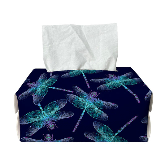 Teal And Purple Dragonfly Pattern Print Rectangle Tissue Box Cover