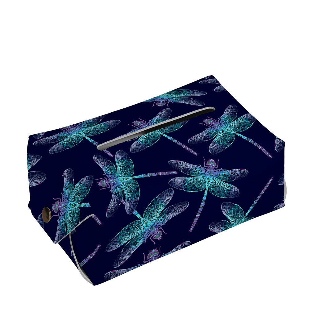Teal And Purple Dragonfly Pattern Print Rectangle Tissue Box Cover