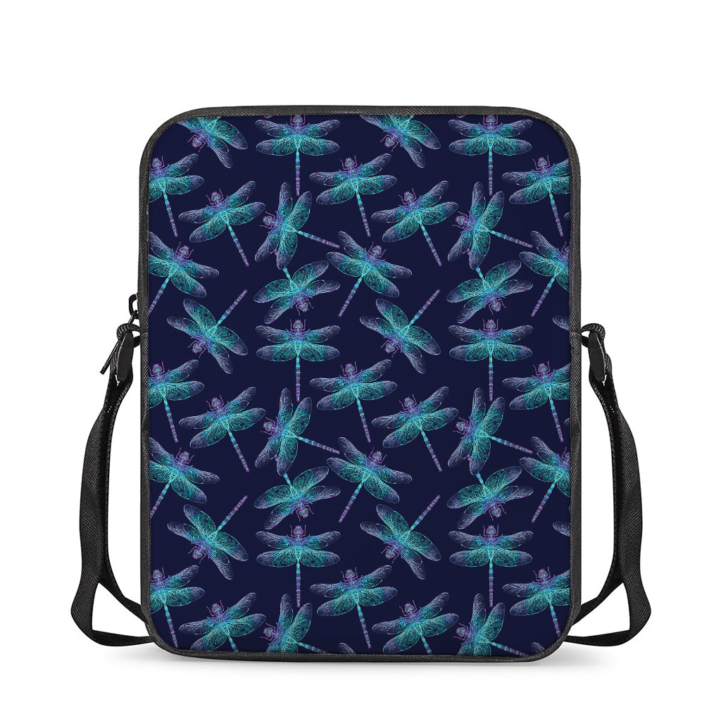 Teal And Purple Dragonfly Pattern Print Rectangular Crossbody Bag
