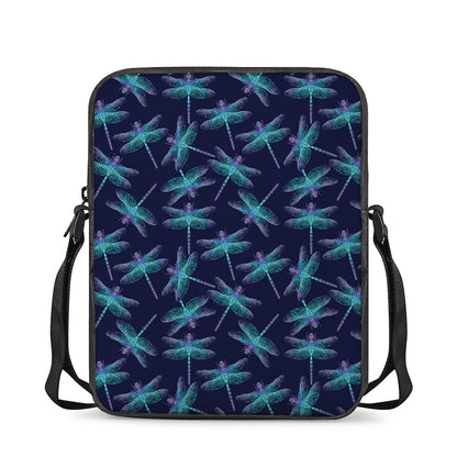 Teal And Purple Dragonfly Pattern Print Rectangular Crossbody Bag