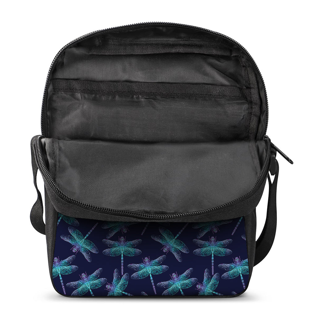 Teal And Purple Dragonfly Pattern Print Rectangular Crossbody Bag