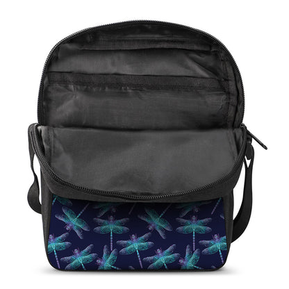 Teal And Purple Dragonfly Pattern Print Rectangular Crossbody Bag