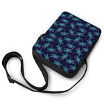 Teal And Purple Dragonfly Pattern Print Rectangular Crossbody Bag