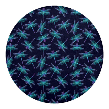 Teal And Purple Dragonfly Pattern Print Round Blanket