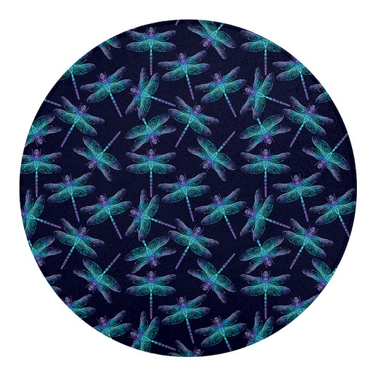 Teal And Purple Dragonfly Pattern Print Round Blanket
