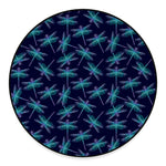 Teal And Purple Dragonfly Pattern Print Round Floor Mat