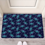 Teal And Purple Dragonfly Pattern Print Rubber Doormat