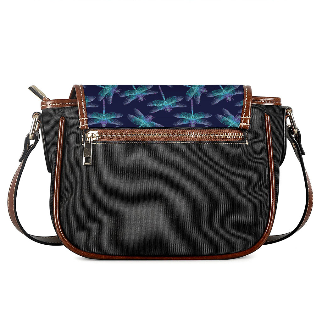 Teal And Purple Dragonfly Pattern Print Saddle Bag