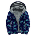 Teal And Purple Dragonfly Pattern Print Sherpa Lined Zip Up Hoodie