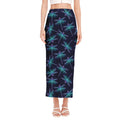 Teal And Purple Dragonfly Pattern Print Side Slit Maxi Skirt