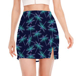 Teal And Purple Dragonfly Pattern Print Side Slit Mini Skirt