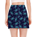 Teal And Purple Dragonfly Pattern Print Side Slit Mini Skirt