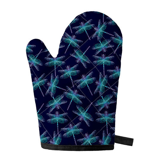 Teal And Purple Dragonfly Pattern Print Single Oven Mitt