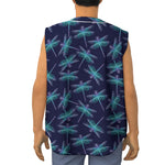 Teal And Purple Dragonfly Pattern Print Sleeveless Baseball Jersey