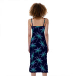 Teal And Purple Dragonfly Pattern Print Slim Fit Midi Cami Dress