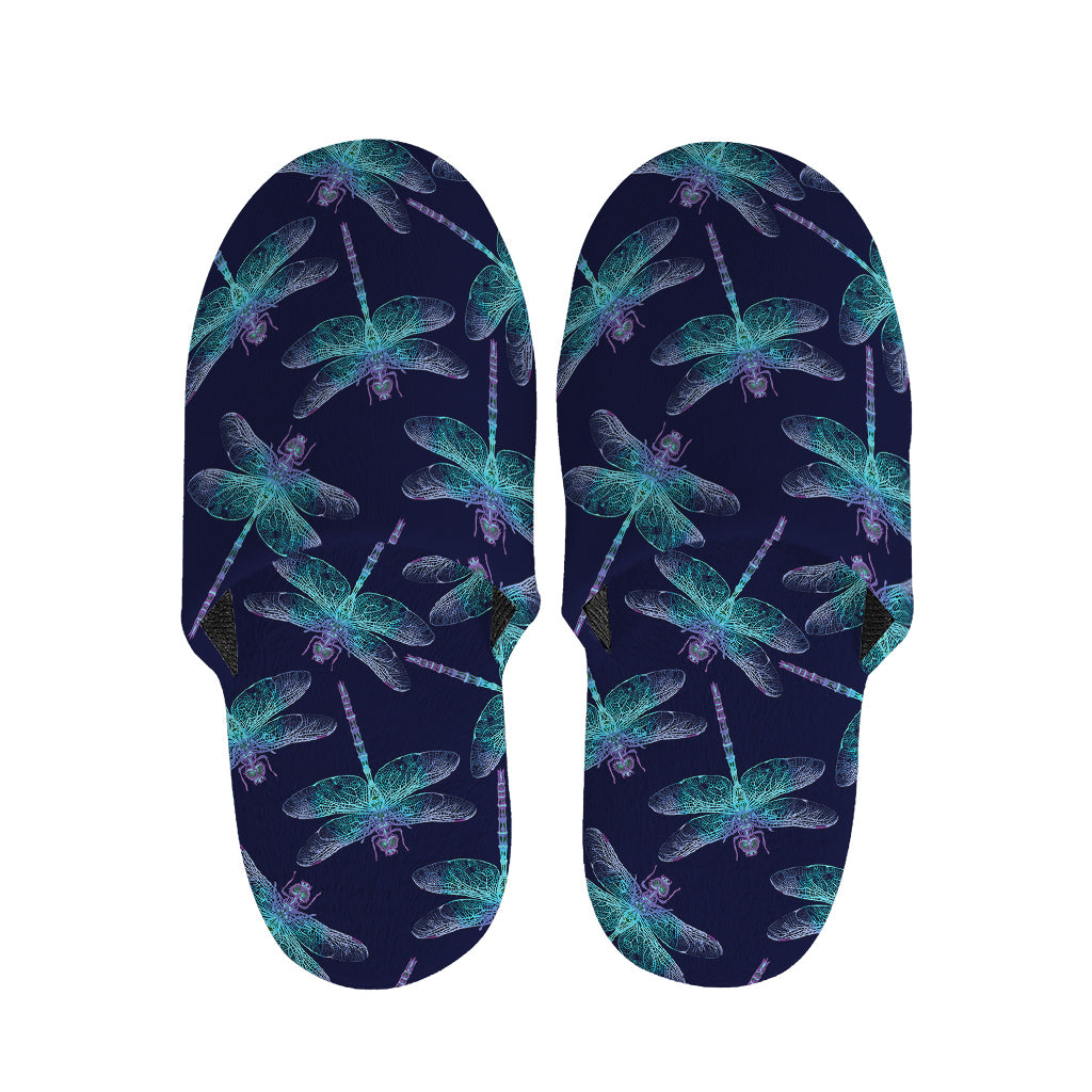 Teal And Purple Dragonfly Pattern Print Slippers