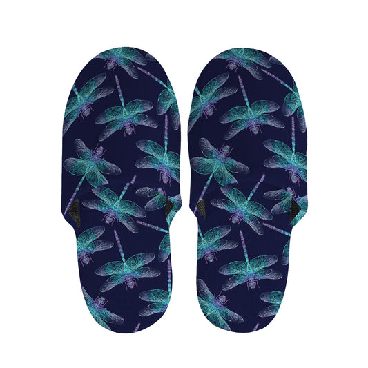 Teal And Purple Dragonfly Pattern Print Slippers