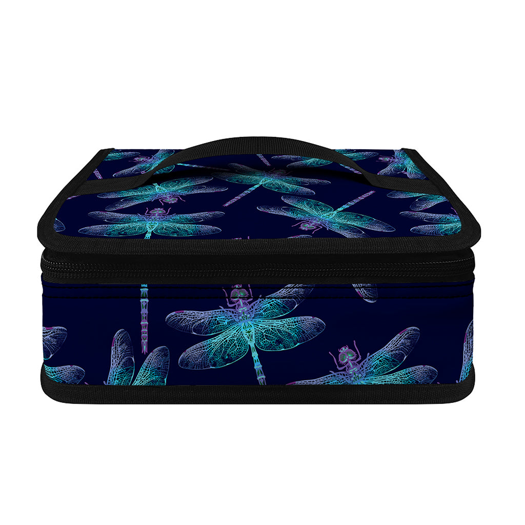 Teal And Purple Dragonfly Pattern Print Small Lunch Bag