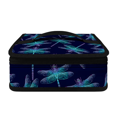 Teal And Purple Dragonfly Pattern Print Small Lunch Bag