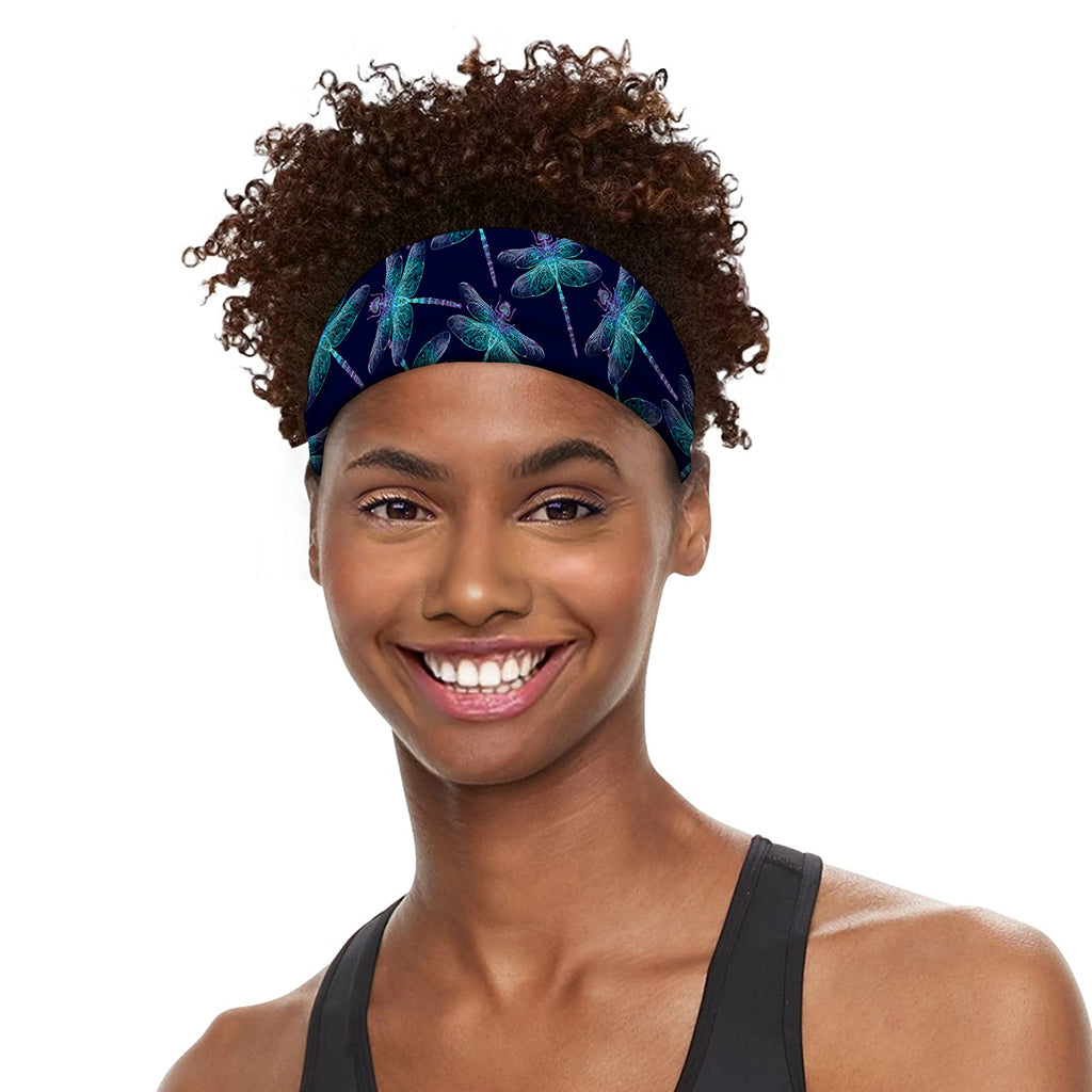 Teal And Purple Dragonfly Pattern Print Sports Headband