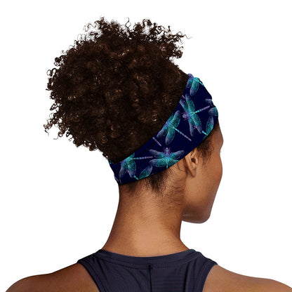 Teal And Purple Dragonfly Pattern Print Sports Headband