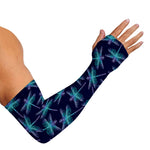 Teal And Purple Dragonfly Pattern Print Sun Protection Arm Sleeves