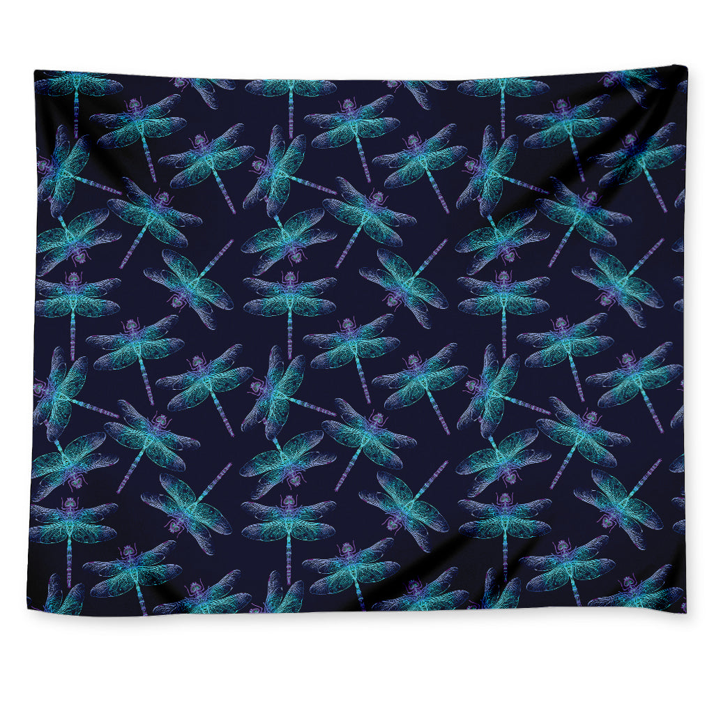 Teal And Purple Dragonfly Pattern Print Tapestry