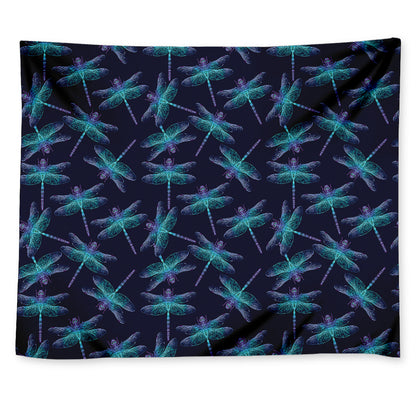Teal And Purple Dragonfly Pattern Print Tapestry