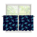 Teal And Purple Dragonfly Pattern Print Tier Curtains