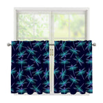 Teal And Purple Dragonfly Pattern Print Tier Curtains