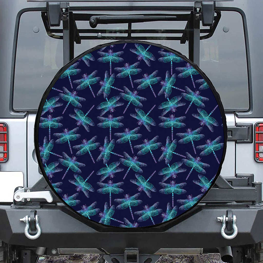 Teal And Purple Dragonfly Pattern Print Tire Cover