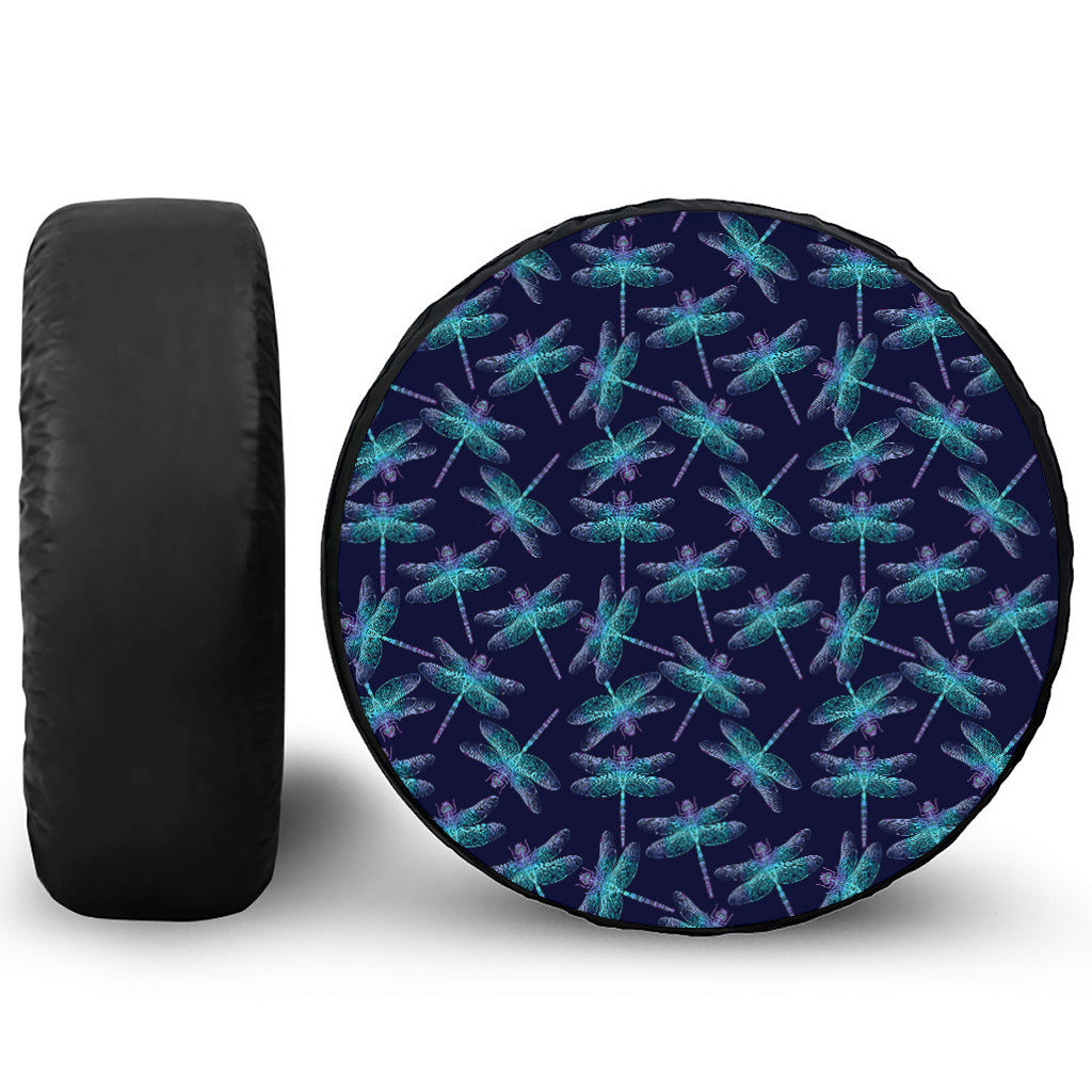 Teal And Purple Dragonfly Pattern Print Tire Cover