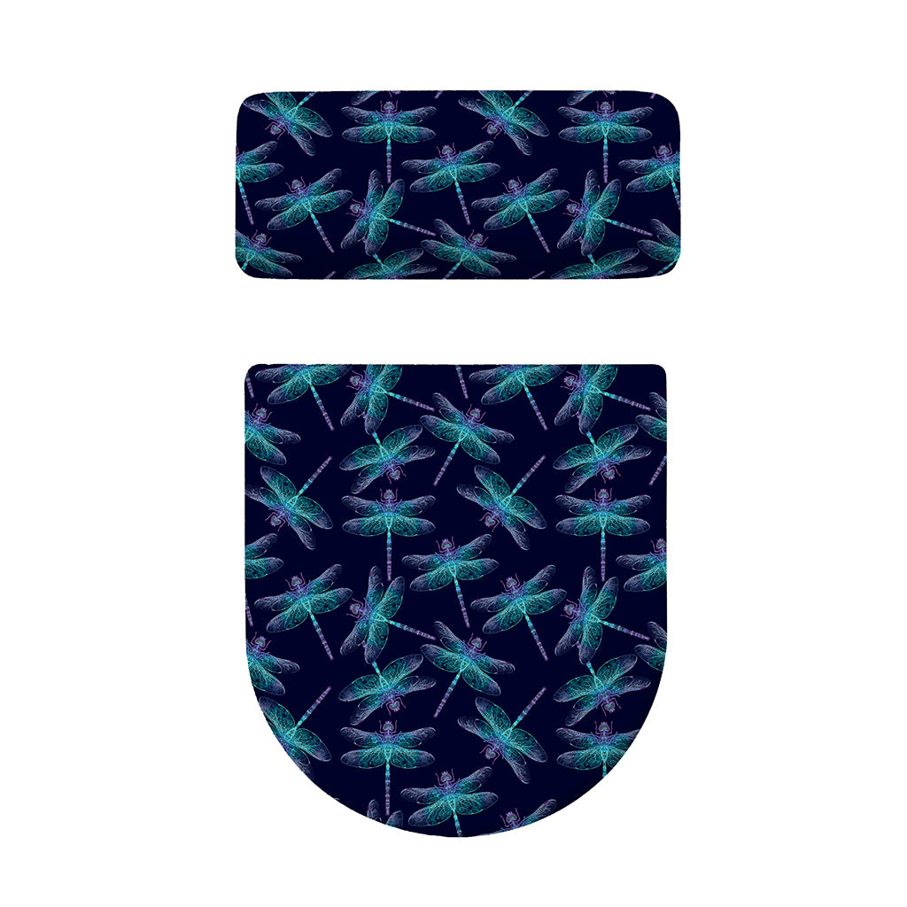 Teal And Purple Dragonfly Pattern Print Toilet Lid And Tank Cover Set