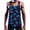 Teal And Purple Dragonfly Pattern Print Men's Workout Tank Top