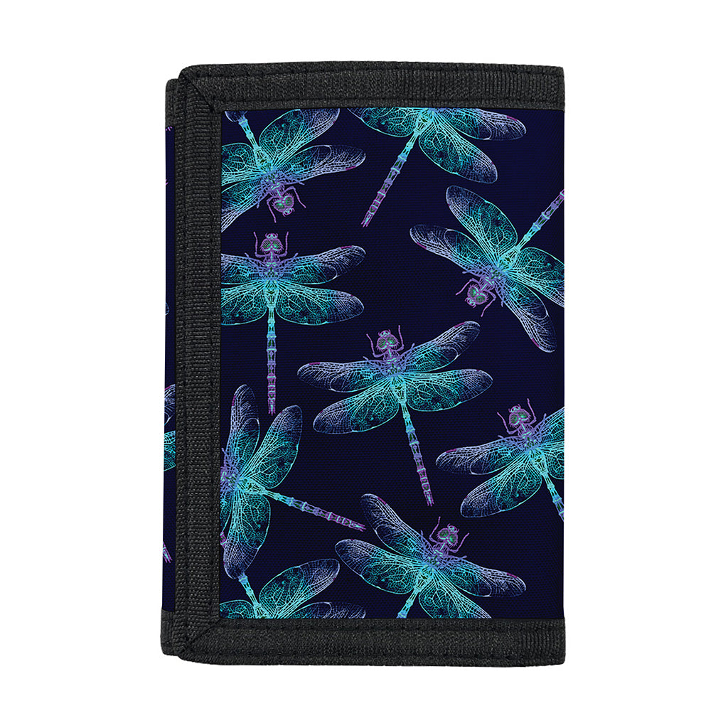 Teal And Purple Dragonfly Pattern Print Trifold Wallet