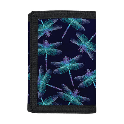 Teal And Purple Dragonfly Pattern Print Trifold Wallet