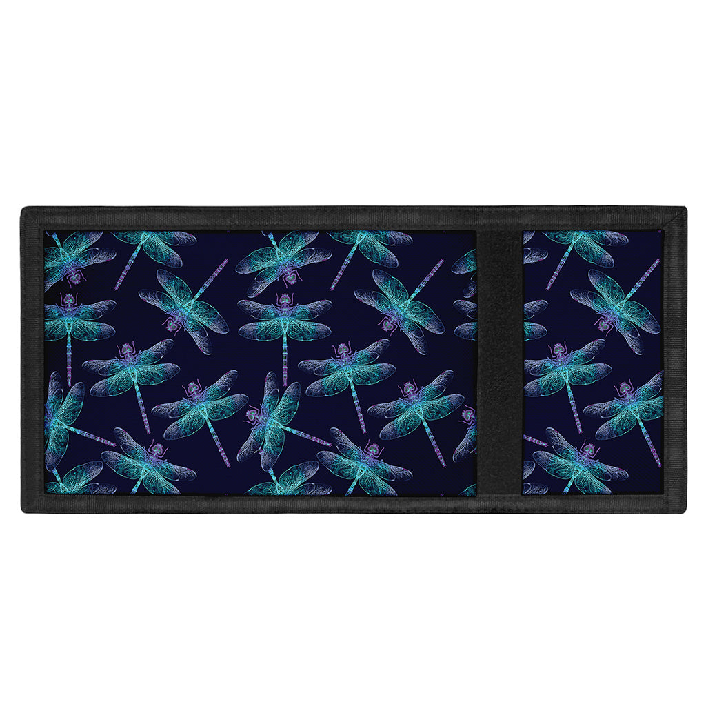 Teal And Purple Dragonfly Pattern Print Trifold Wallet