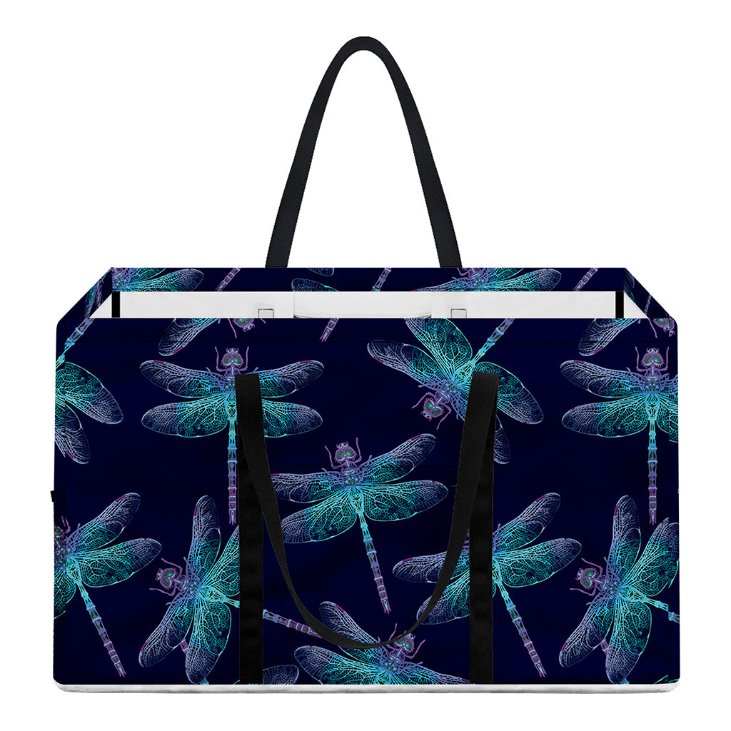 Teal And Purple Dragonfly Pattern Print Utility Tote Bag
