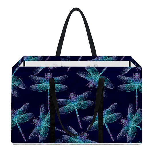 Teal And Purple Dragonfly Pattern Print Utility Tote Bag