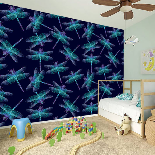 Teal And Purple Dragonfly Pattern Print Wall Sticker
